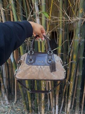 Coach Tan and Dark Brown Signature Satchel with Leather Trim